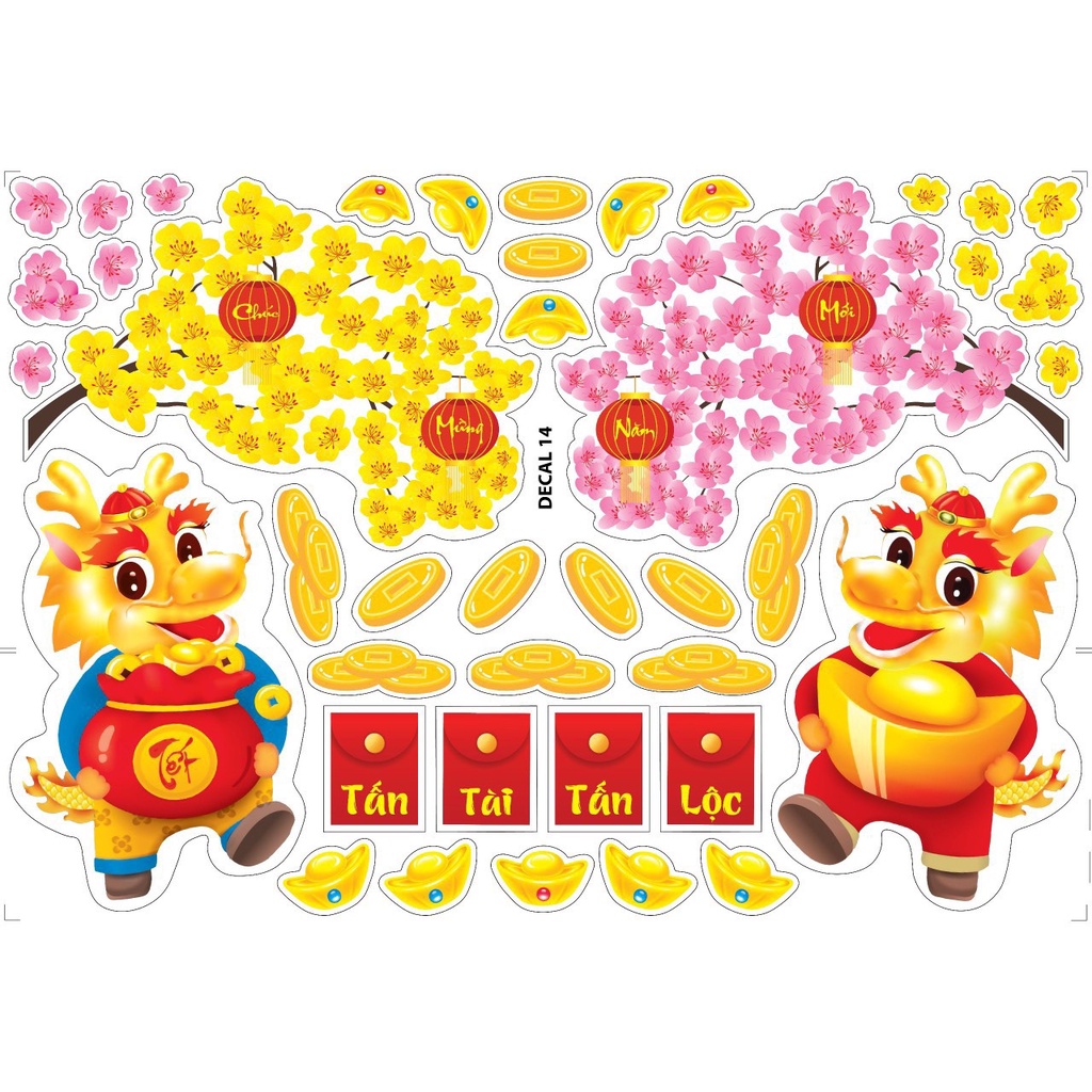Decal dán kính dán tường trang trí tết mừng xuân mới MẪU 14 ĐÀO MAI SUM VẦY