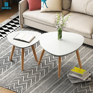 Bàn trà hình tam giác ngồi sofa chân gỗ phong cách hiện đại, bàn trà sofa trang trí decor nhà cửa mặt gỗ dày 1,5cm