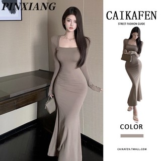 Đầm Đuôi Cá Dài Tay Màu Đen Phong Cách Pháp Thời Trang Cho Nữ