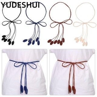 YUDESHUI Thắt lưng da bện kiểu chiếc lá dáng thả dài thời trang dành cho nữ