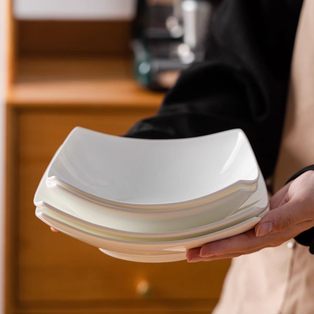 Plates ins high-value ceramic dishes, household square foot plates, soup plates, salad bowls, light 