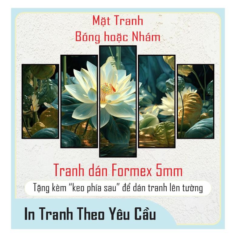 TRANH DÁN TƯỜNG BÔNG SEN SIÊU NÉT BỘ 5 TẤM DECOR DÁN TƯỜNG FOMEX CÓ KEO DÁN 3M Treo Tường Treo Phòng