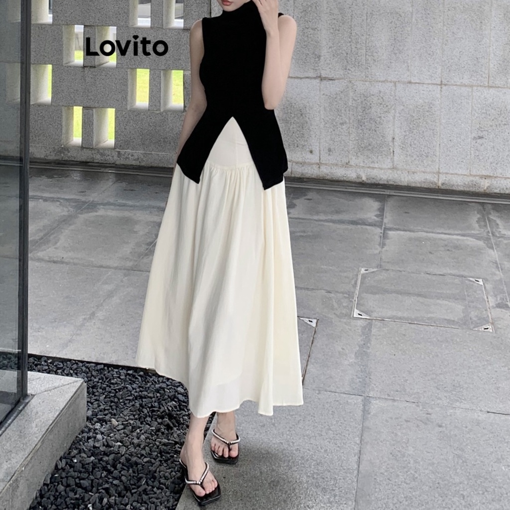 Áo sát nách Lovito xẻ vạt trước màu trơn thanh lịch cho nữ LNE21107