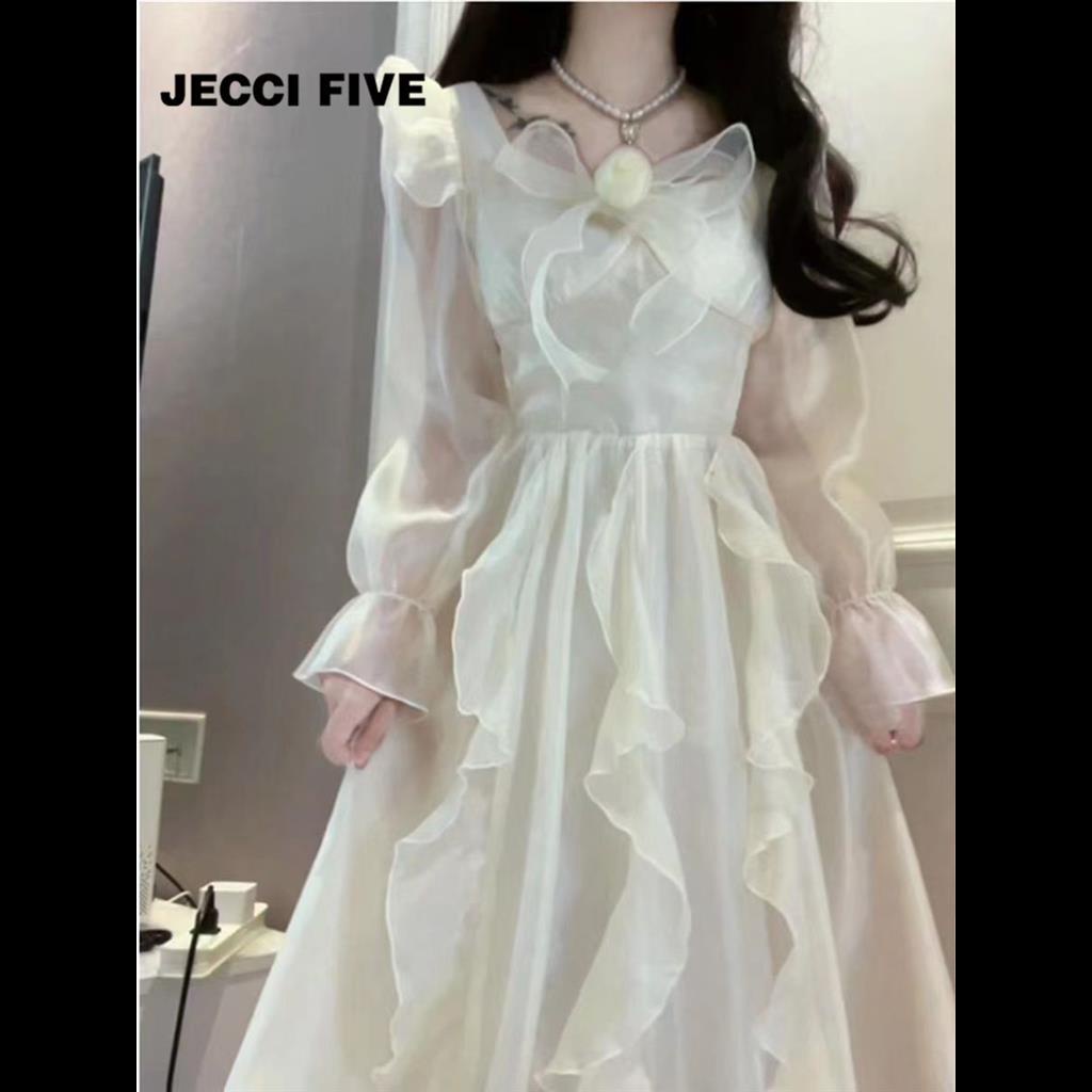 Đầm Công Chúa Tay Dài Thắt Nơ Eo Sang Trọng Cao Cấp Phong Cách Pháp