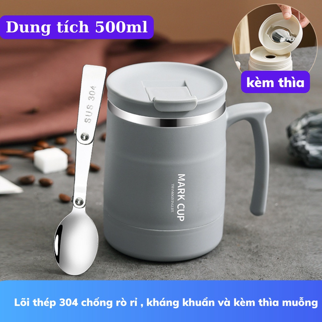 Cốc giữ nhiệt văn phòng 500ml,cốc giữ nhiệt pha cafe inox 304 cao cấp CPC01