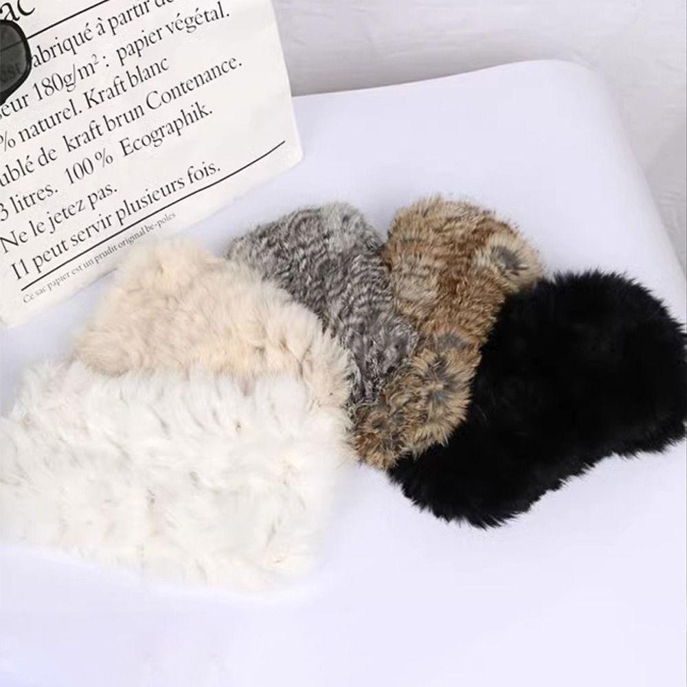 Muvako Băng Đô Cài Tóc Bằng Lông Giả Co Giãn Phối Lông Thỏ Phong Cách Nga Ấm Áp Cho Nữ