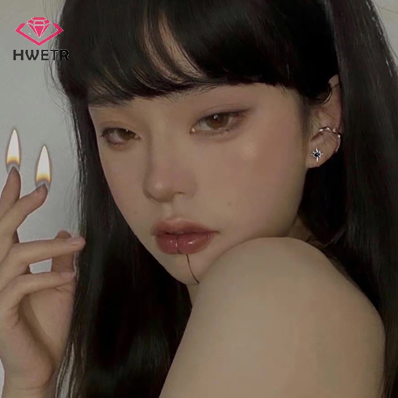 Khuyên tai HWETR đính đá zircon hình ngôi sao phong cách hip hop thời trang dự tiệc cho cặp đôi