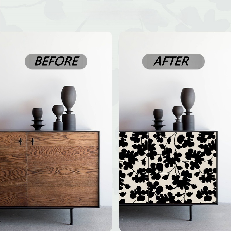 Giấy Dán Tường Họa Tiết Hoa Lá Trắng / Đen Trang Trí Nội Thất