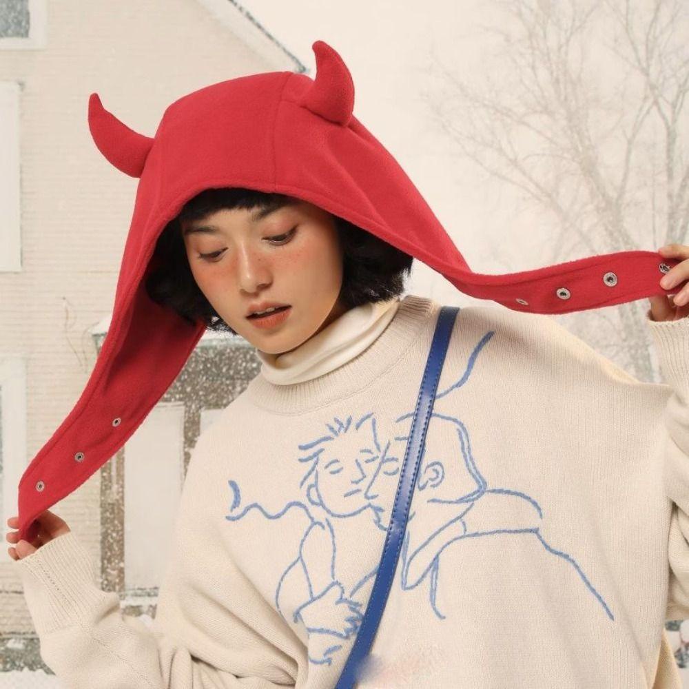 Mũ Lưỡi Trai Vải cotton Màu Đen In Hình Quỷ Bảo Vệ Tai Kiểu Nhật Bản Thời Trang Mùa Đông Cho Nam / Nữ