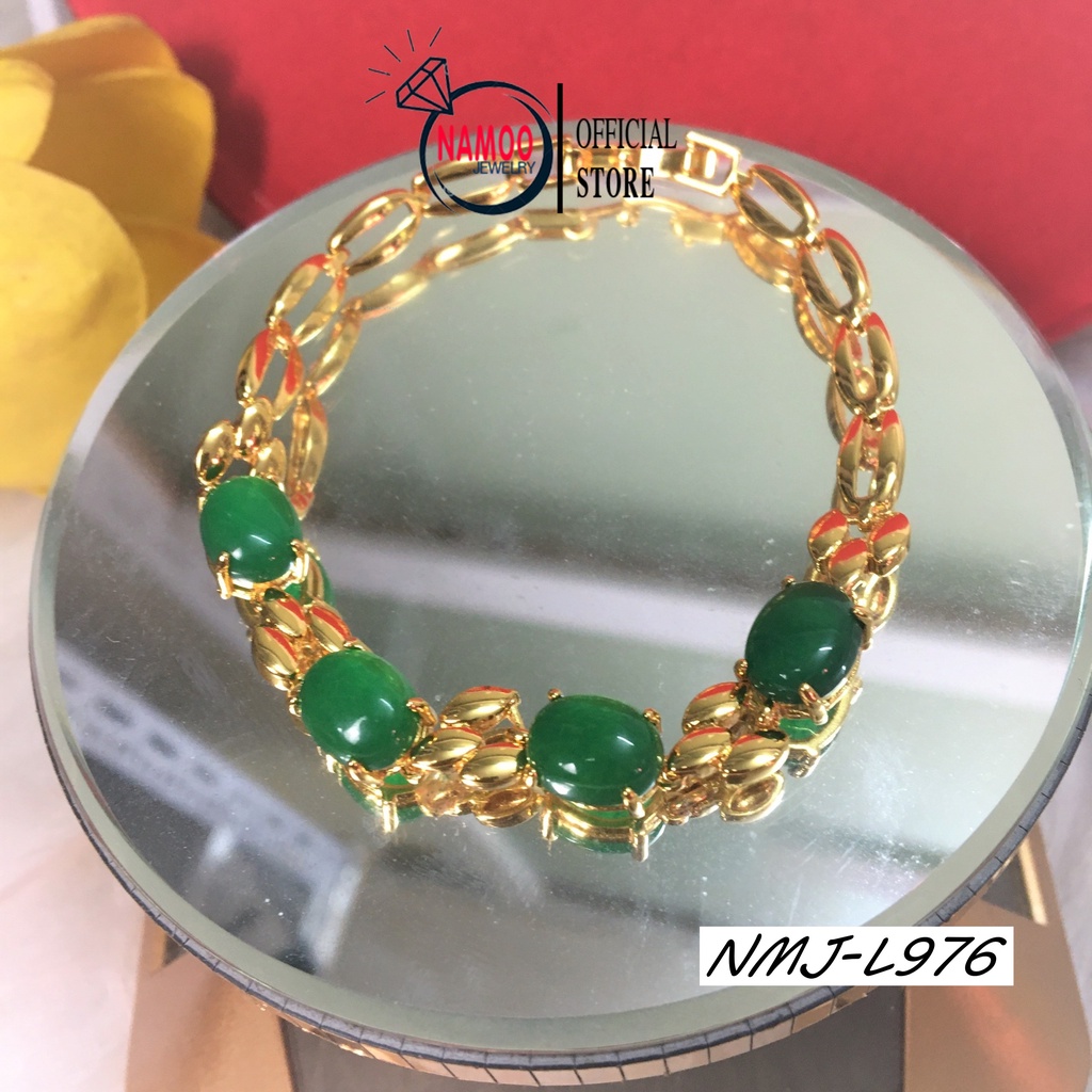 Vòng Tay Nữ Trang Sức Nạm Đá Xanh L976