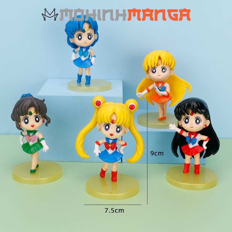 Mô hình chibi 5 nhân vật thủy thủ mặt trăng Sailor Moon Usagi Ami Rei Makoto Minako Mamoru Setsuna Michiru Haruka