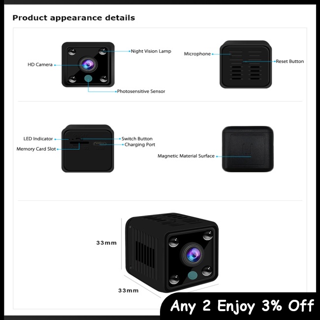 Camera An Ninh zevaret x6 hd 1080p Kết Nối wifi Không Dây Hỗ Trợ Quay Đêm