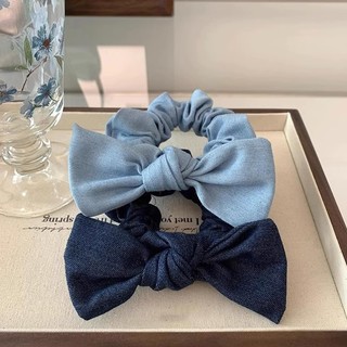 Dây cột tóc denim thắt nơ màu sắc ngọt ngào cho nữ