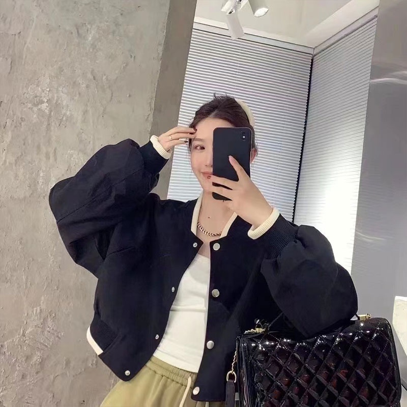 Ruo Beixuan Áo Khoác Bóng Chày Màu Trơn Phong Cách Hàn Quốc Thời Trang Thu Đông Cho Nữ