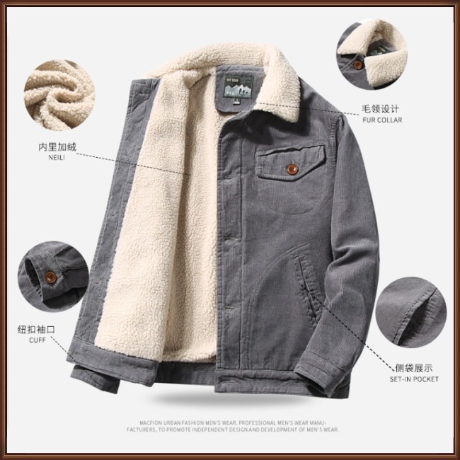 Jaz Áo Khoác cardigan Đệm cotton Nhung Dày Một Hàng Nút Cài Một Hàng Nút Màu Trơn Ấm Áp Mùa Đông Hợp Thời Trang Cho Nam