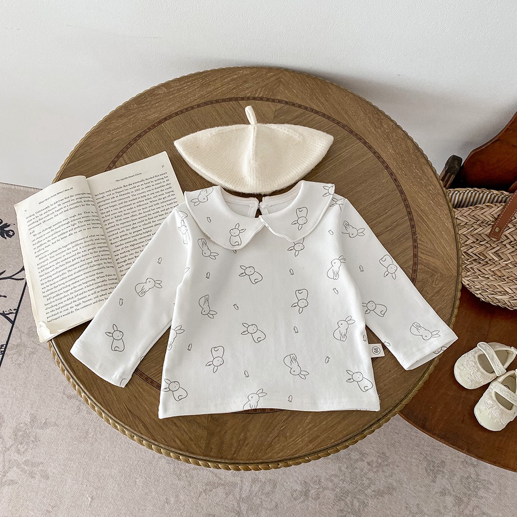 Áo Sơ Mi Tay Dài In Họa Tiết Thỏ Và Hoa Thời Trang Mùa Thu Cho Bé Gái 0-24 Tháng Tuổi