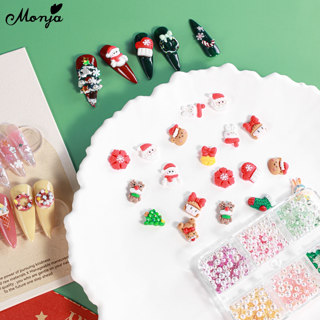 Monja Phụ Kiện Trang Trí Móng Tay 3d Chủ Đề Giáng Sinh Đính Đá diy