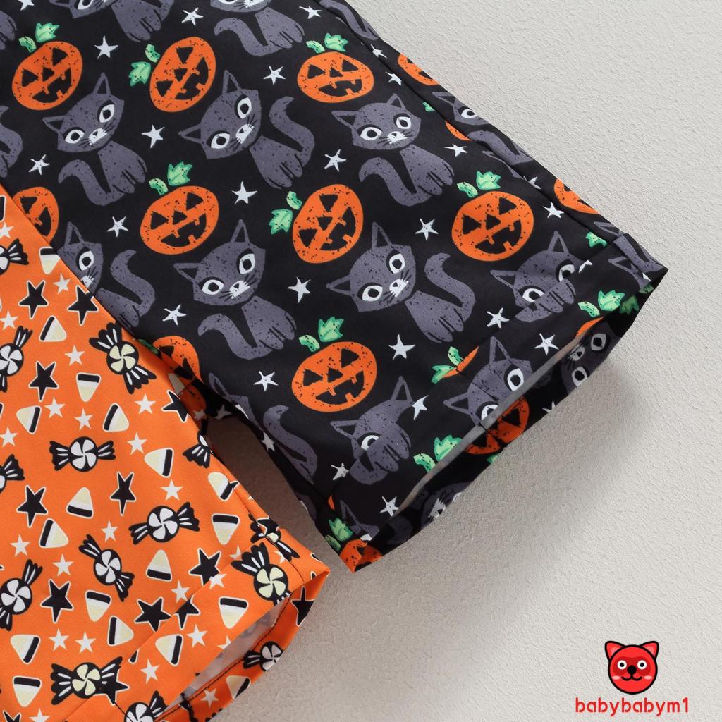 Bab-quần Yếm Sọc In Hình Mèo Bí Ngô Hoạt Hình Cho Trẻ Mới Biết Đi