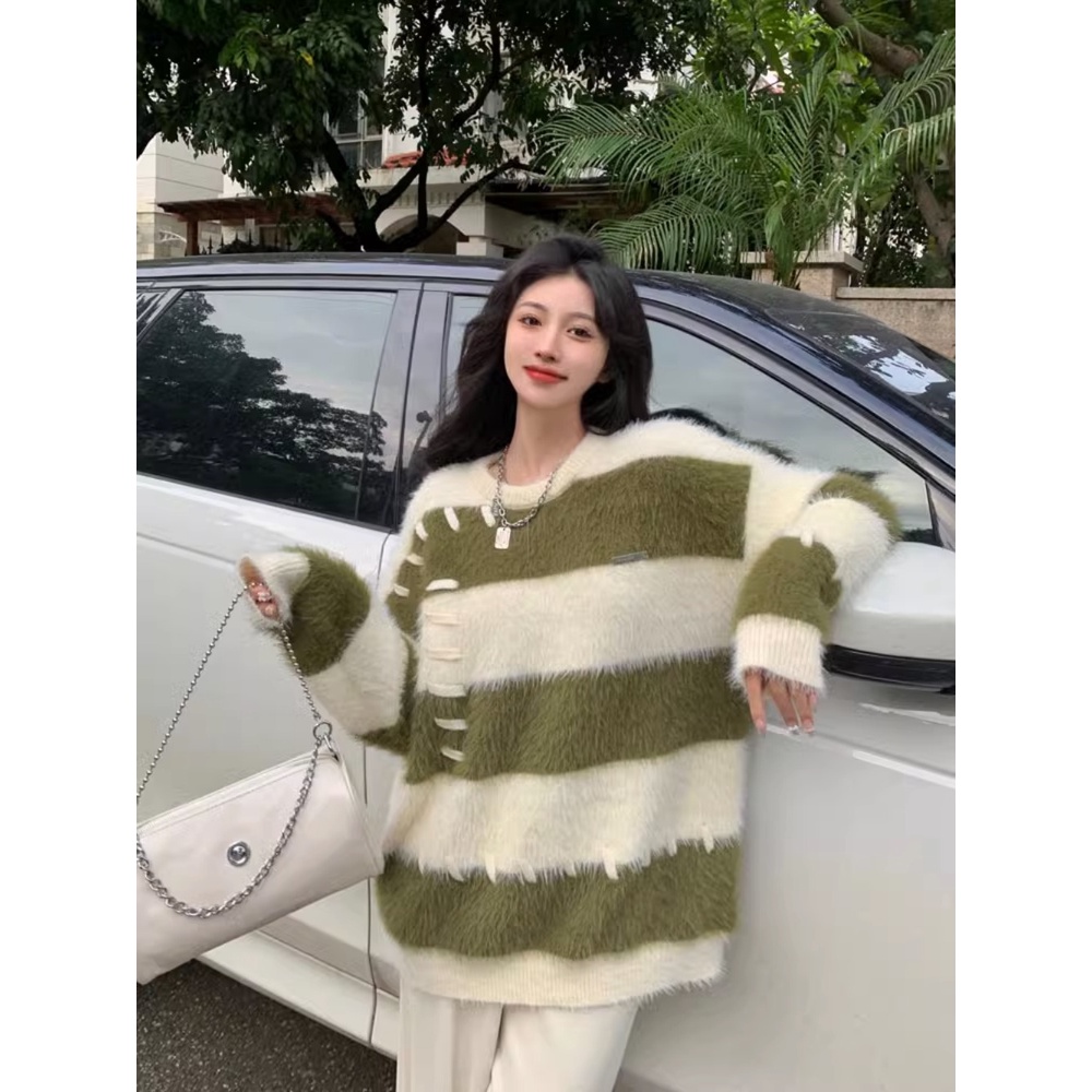 Áo sweater Dệt Kim Vải Lông Cừu Dày Dặn Họa Tiết Kẻ Sọc Thời Trang Thu Đông 2023 Cho Nam Và Nữ