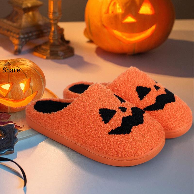 Dép Bông Mềm Ấm Áp Đi Trong Nhà Hình Mặt Bí Ngô halloween Cho Nam Nữ
