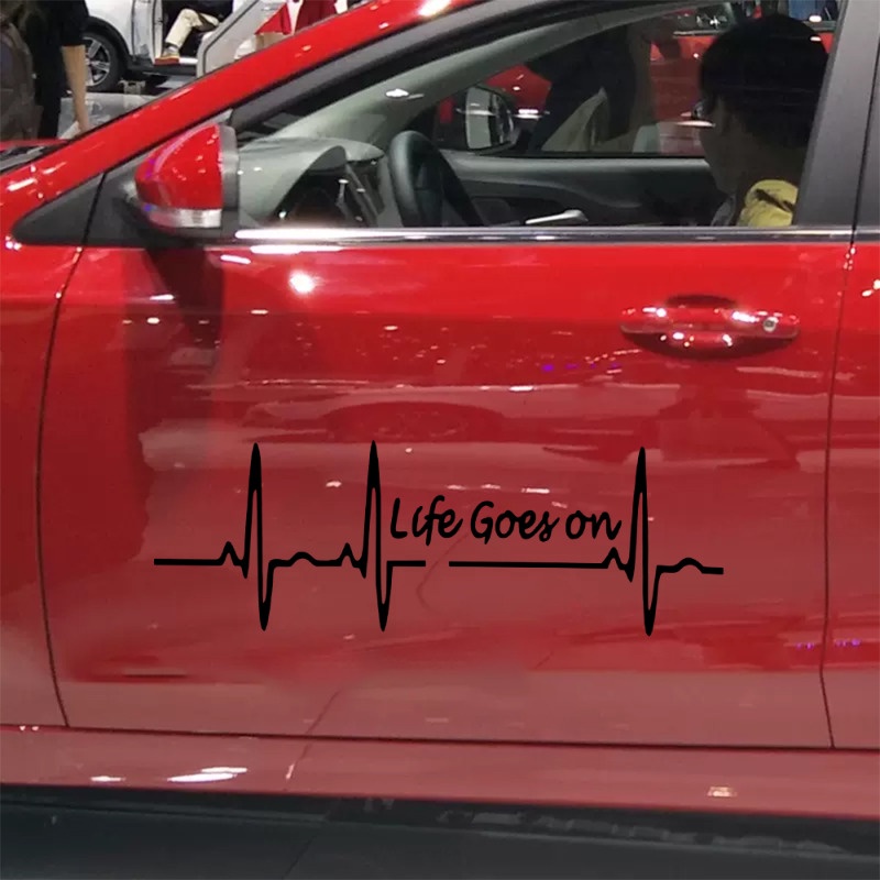 Nhãn Dán Trang Trí Xe Hơi Họa Tiết Chữ life goes on Màu Đen Chống Thấm Nước