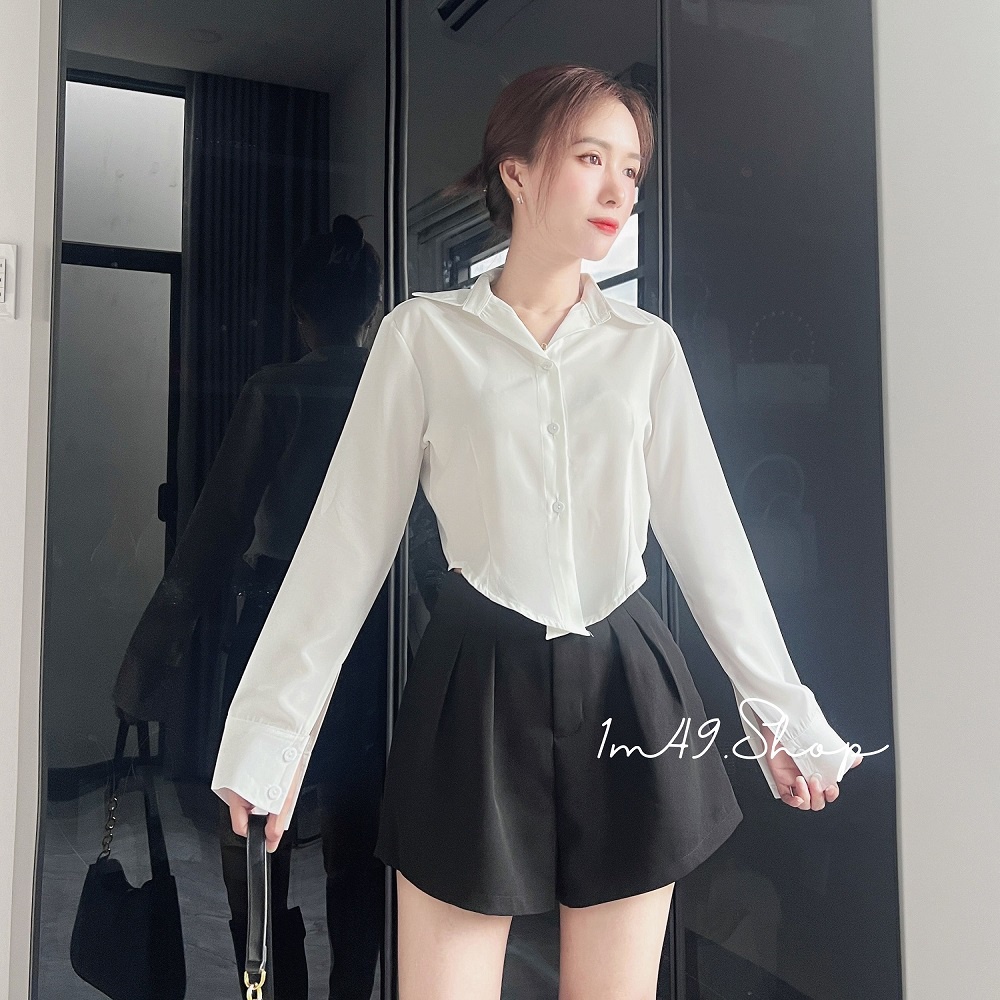 Áo Sơ Mi Croptop Vạt Nhọn Tay Dài T126