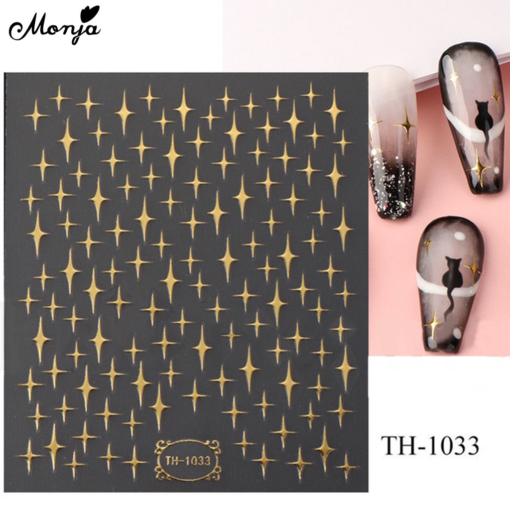 Monja Nhãn Dán Móng Tay Tự Dính Họa Tiết Hoa Ngôi Sao Ba Chiều Dễ Thương Hỗn Hợp Trang Trí Móng Nghệ Thuật Tự Làm