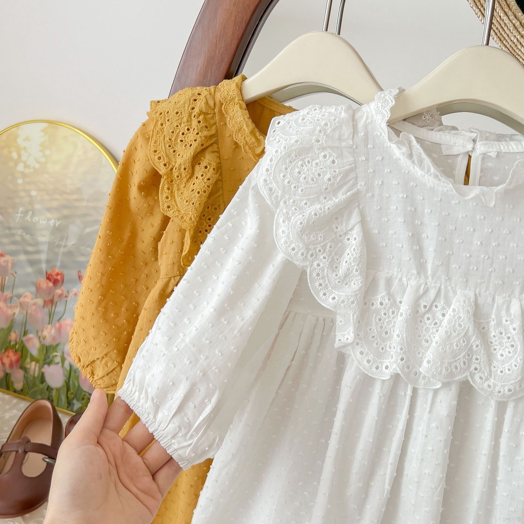 Đầm Công Chúa Tay Dài Thêu Ren Kiểu Hàn Quốc Xinh Xắn Cho Bé Gái