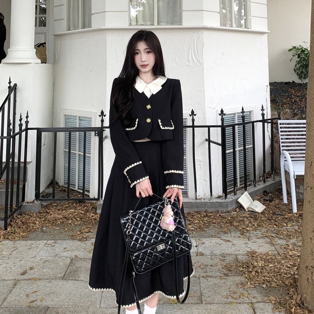 Bộ Áo + Chân Váy Phong Cách retro Mùa Thu Dành Cho Nữ Size s-2xl