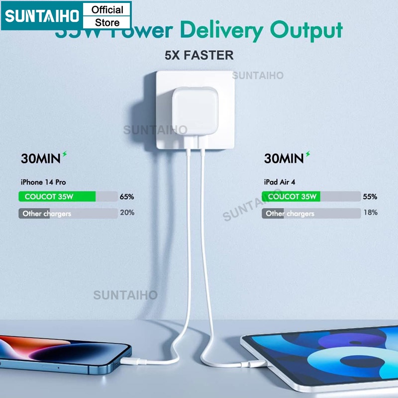 Suntaiho PD 35W Cốc Sạc Nhanh Hai Cổng usb 35w Cho iphone android Điện Thoại