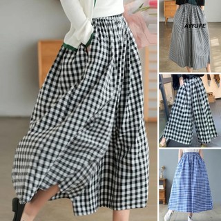 Quần ống rộng Vải Lanh cotton Họa Tiết Sọc Caro Thời Trang Mùa Hè Cho Nữ