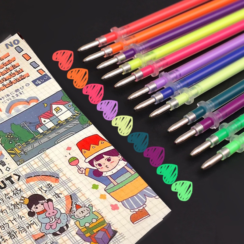 Bộ 12 Bút Mực gel Ngòi Kim Tuyến Nhiều Màu Sắc Dùng Cho Văn Phòng / Học Sinh