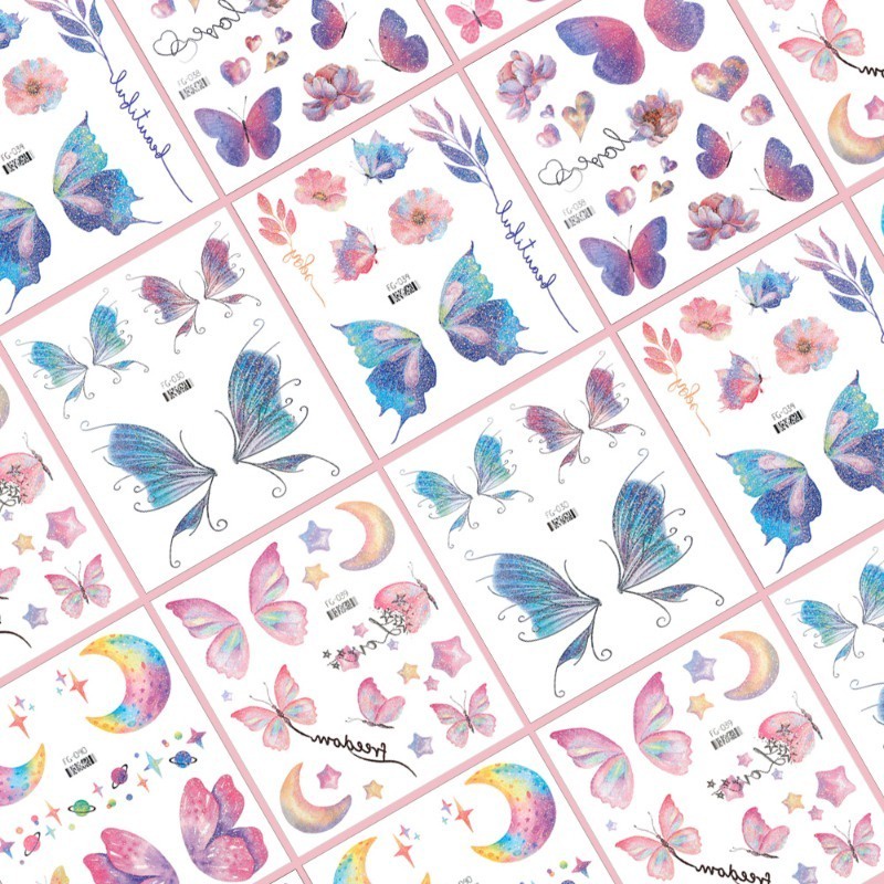Miếng Dán Hình Xăm Tạm Thời Hình Bướm Màu gradient Lấp Lánh Cho Nữ