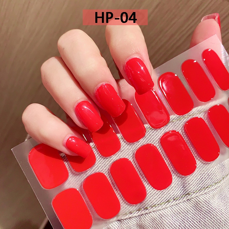 Set 16 Miếng Dán Móng Tay Nhãn Dán Gel Bán Chữa Màu Sắc Đơn Giản Cần đèn uv