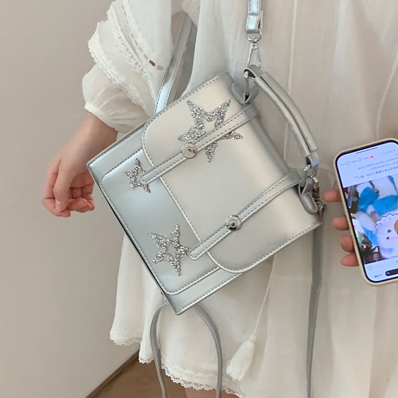 Ba Lô Học Sinh Màu Bạc Họa Tiết Ngôi Sao Lấp Lánh