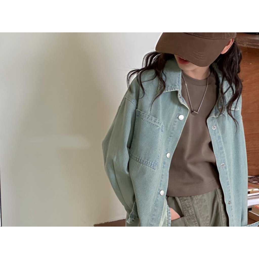 Áo Sơ Mi denim Tay Dài Phong Cách Hàn Quốc Thời Trang Xuân Thu 2023 Cho Bé Gái