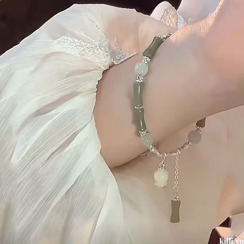 🌸🌸Vòng Tay Ngọc Bích Hình Cây Tre Phong Cách Trung Hoa Thanh Lịch Thời Trang Cho Nữ