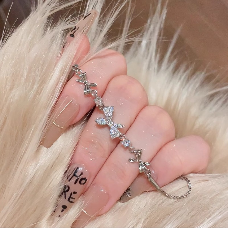 We flower Vòng Tay Mạ Bạc 925 Mặt Hình Nơ Đính Đá Pha Lê Phong Cách Hàn Quốc Cho Nữ