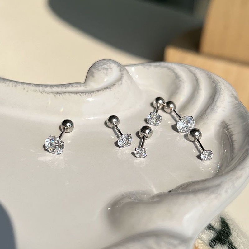 1 Đôi Bông Tai Tròn Bằng Thép Không Gỉ 3-5mm Màu Bạc Thời Trang Cho Nữ
