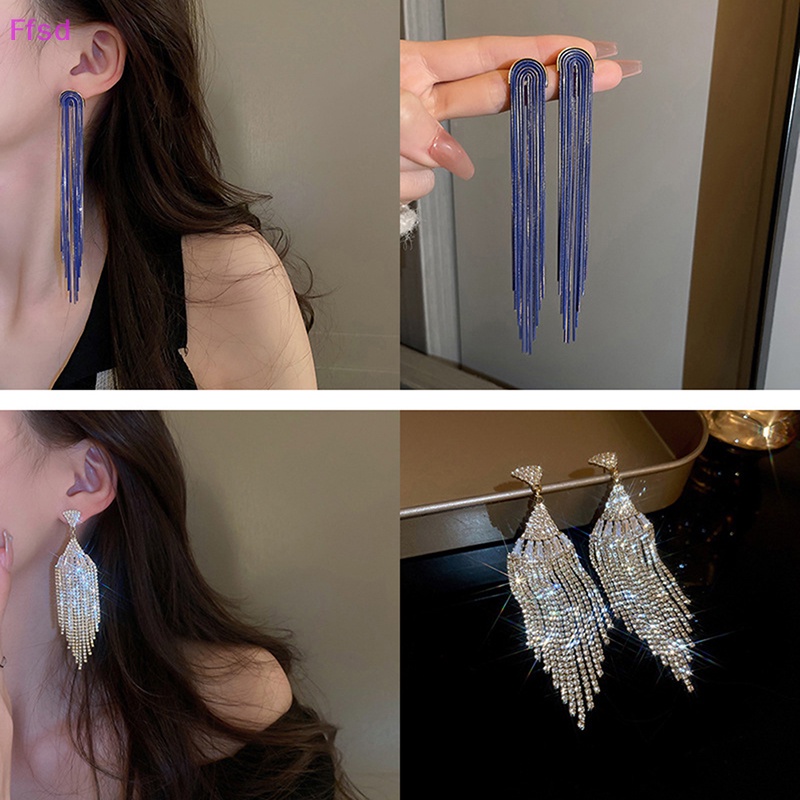 Bông Tai Bạc Dáng Dài Đính Đá Thời Trang Dành Cho Nữ