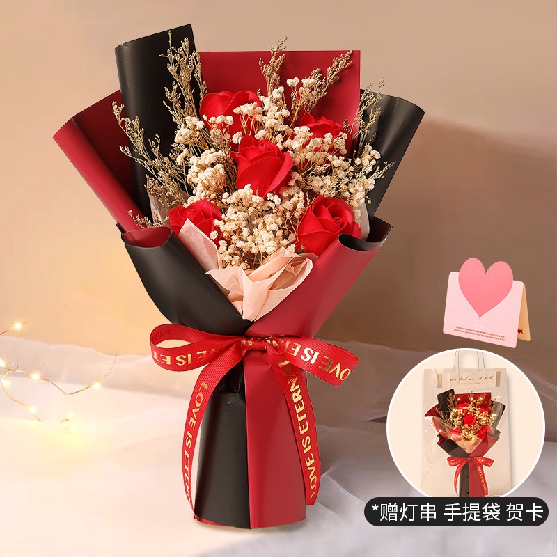 Bó Hoa Hồng Sáp Khô Sáng Tạo Làm Quà Tặng Sinh Nhật Bạn Trai Bạn Gái Hoa Cẩm Chướng gypsophila