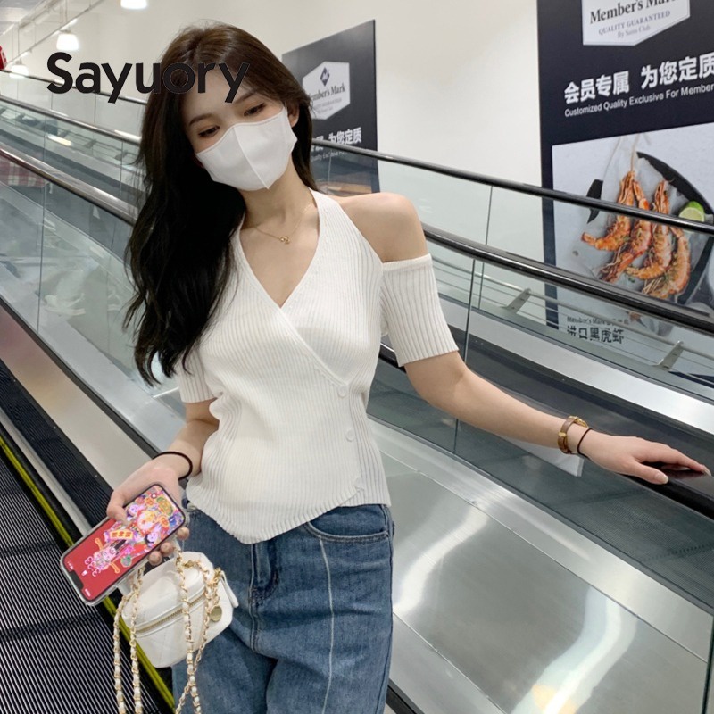 Áo Dệt Kim Tay Ngắn Trễ Vai Thời Trang 2023 Cho Nữ