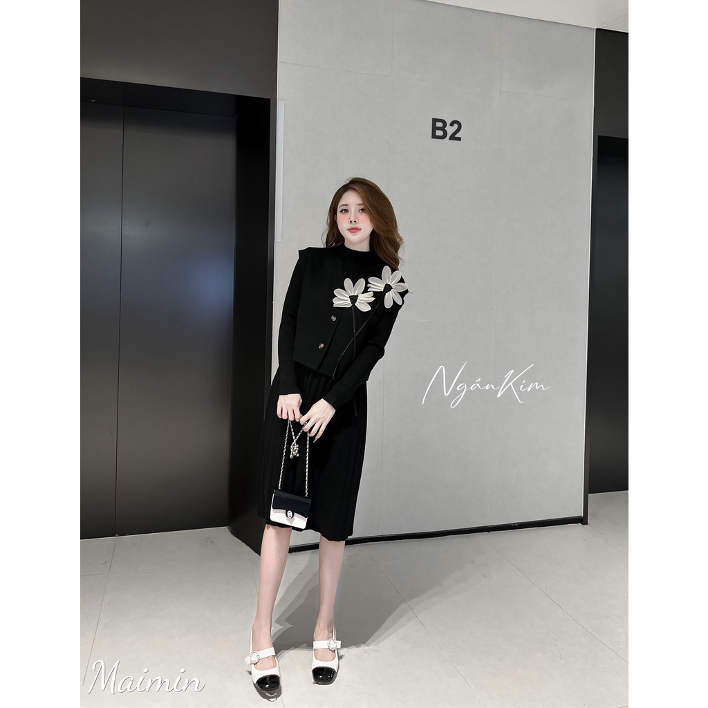 Set gile hoa 3D váy len chân dập ly hàng QC chất đanh mịn