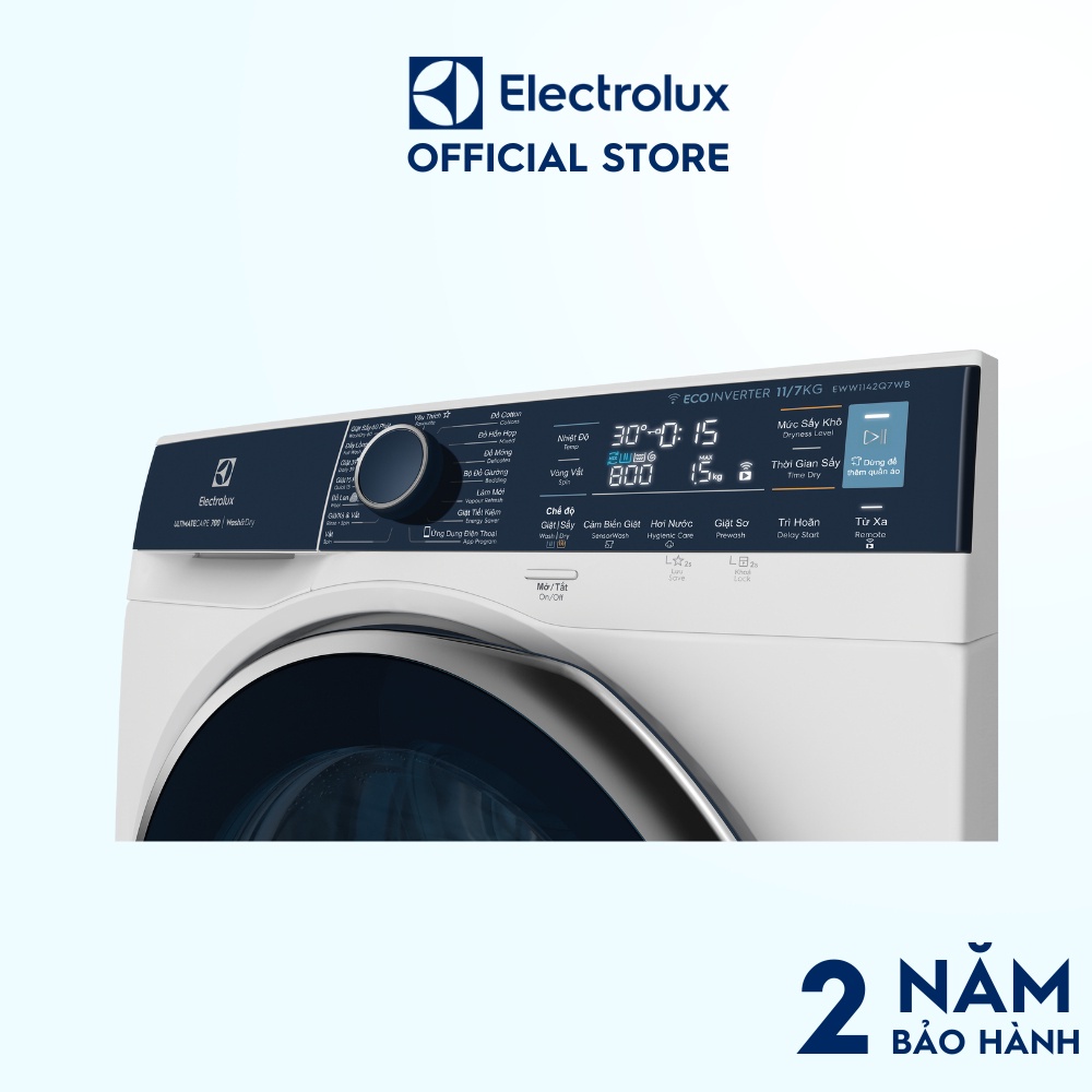 Máy giặt sấy Electrolux 11/7kg EWW1142Q7WB - giặt hơi nước diệt vi khuẩn, giảm nhăn