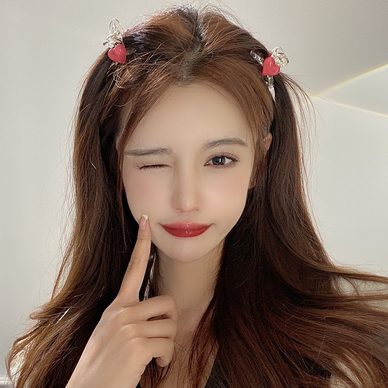 Kẹp Tóc mini Hình Trái Tim Màu Hồng Ngọt Ngào
