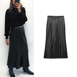 Zara Chân Váy Da pu Lưng Cao Thời Trang Mùa Thu Dành Cho Nữ 3046297