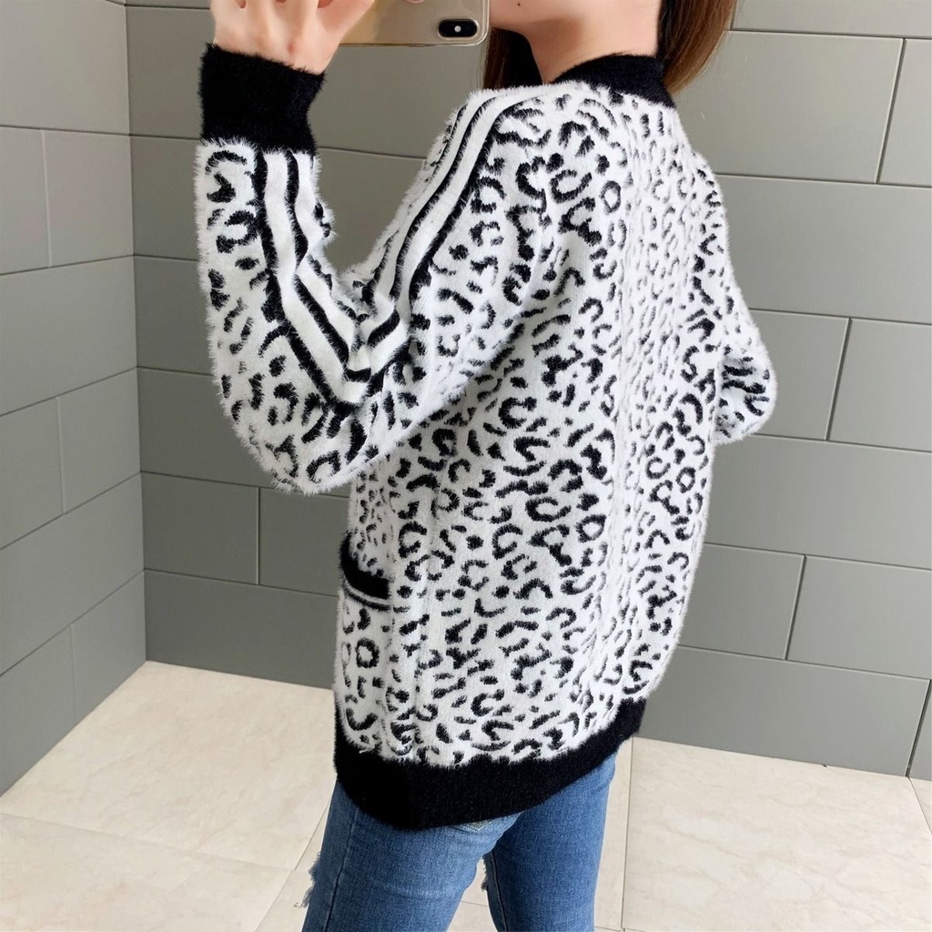 Áo sweater Tay Dài Dáng Rộng In Họa Tiết Da Báo Thời Trang Xuân Thu Cho Nữ