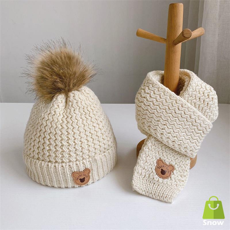 Nón Len Kèm Khăn Quàng Cổ Và Găng Tay Giữ Ấm Mùa Thu Đông Dành Cho Các Bé