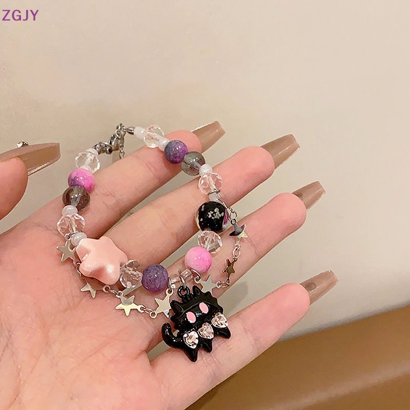 Terokk Vòng Tay Chuỗi Hạt Đính Đá Hình Ngôi Sao Năm Cánh Trái Tim Màu Đen Phong Cách Hàn Quốc Ngọt Ngào Cho Nữ Mới