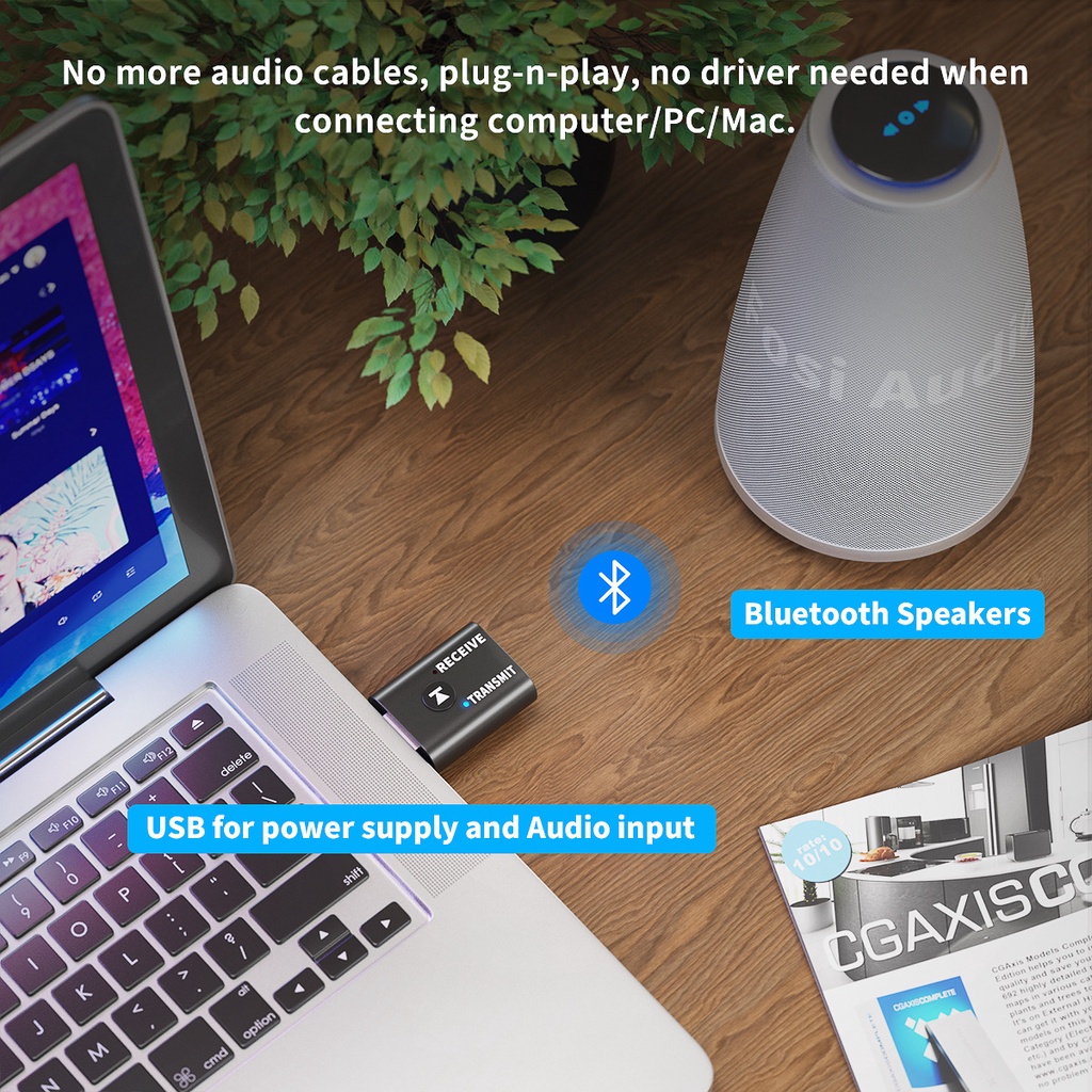 Bộ Thu Phát Bluetooth 5.0 Không Dây Hai Chiều USB Laptop PC Ô Tô Phát Nhạc
